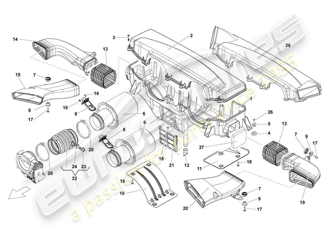 lamborghini lp570-4 sl (2014) luftfilter mit anschlussteilen ersatzteilübersicht
