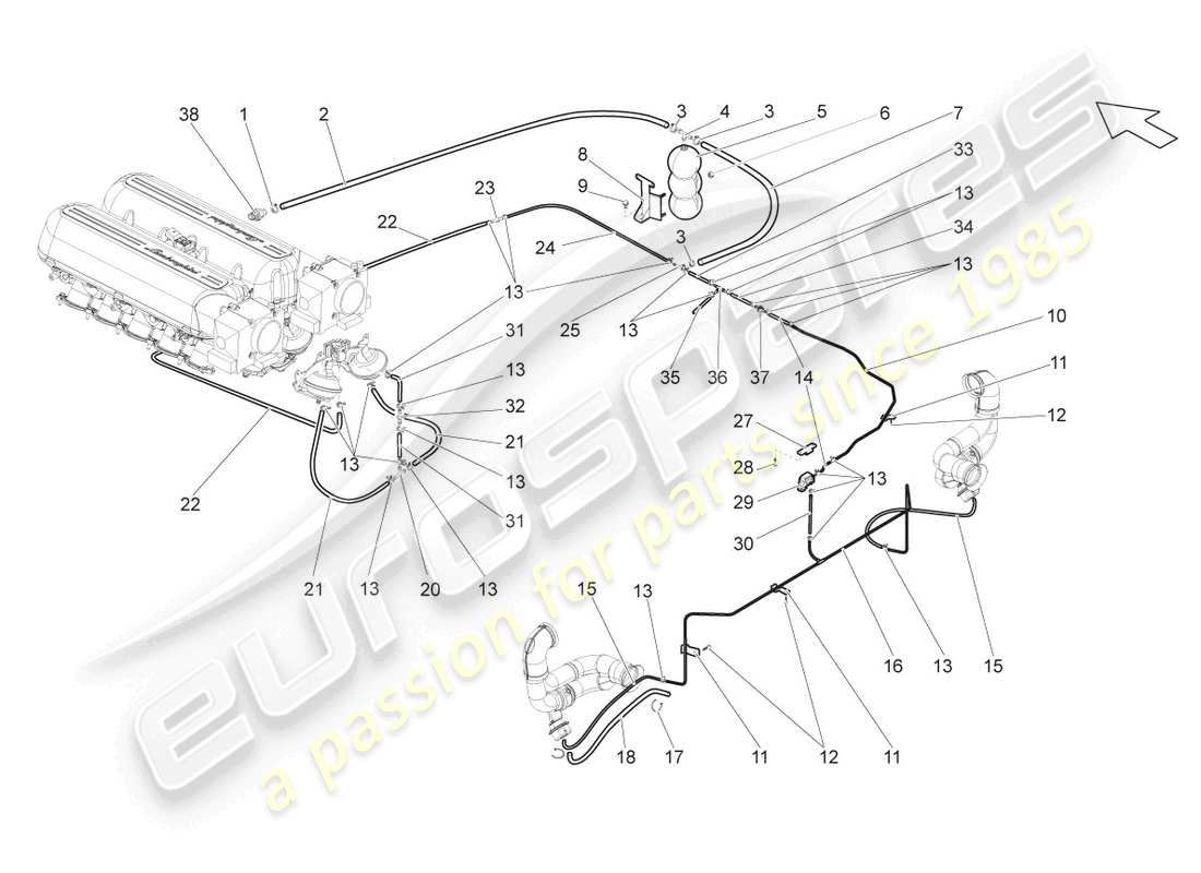 lamborghini gallardo spyder (2008) vakuumbehälter - teilediagramm