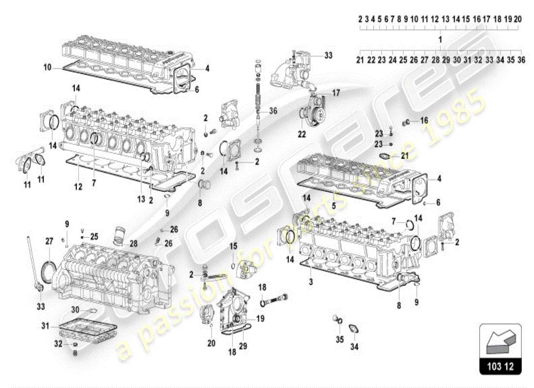 lamborghini diablo vt (1999) teilediagramm für motordichtungssätze