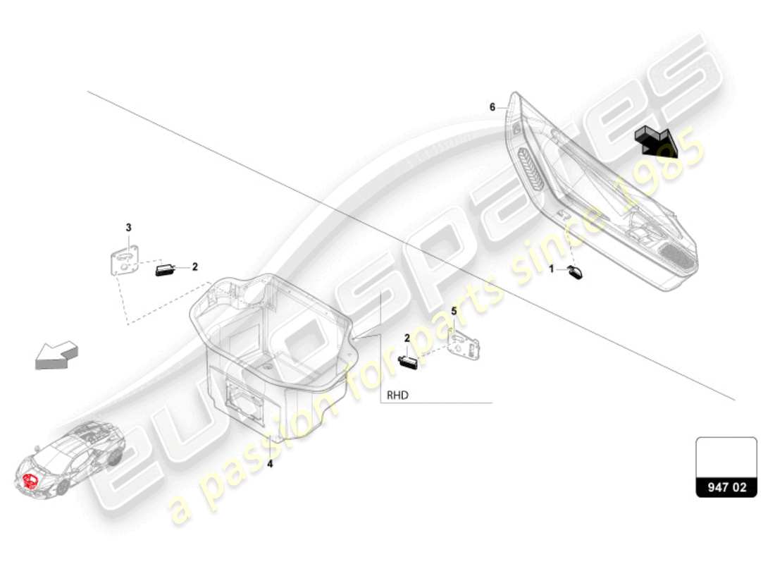 lamborghini revuelto coupe (2024) einstiegsbeleuchtung ersatzteildiagramm