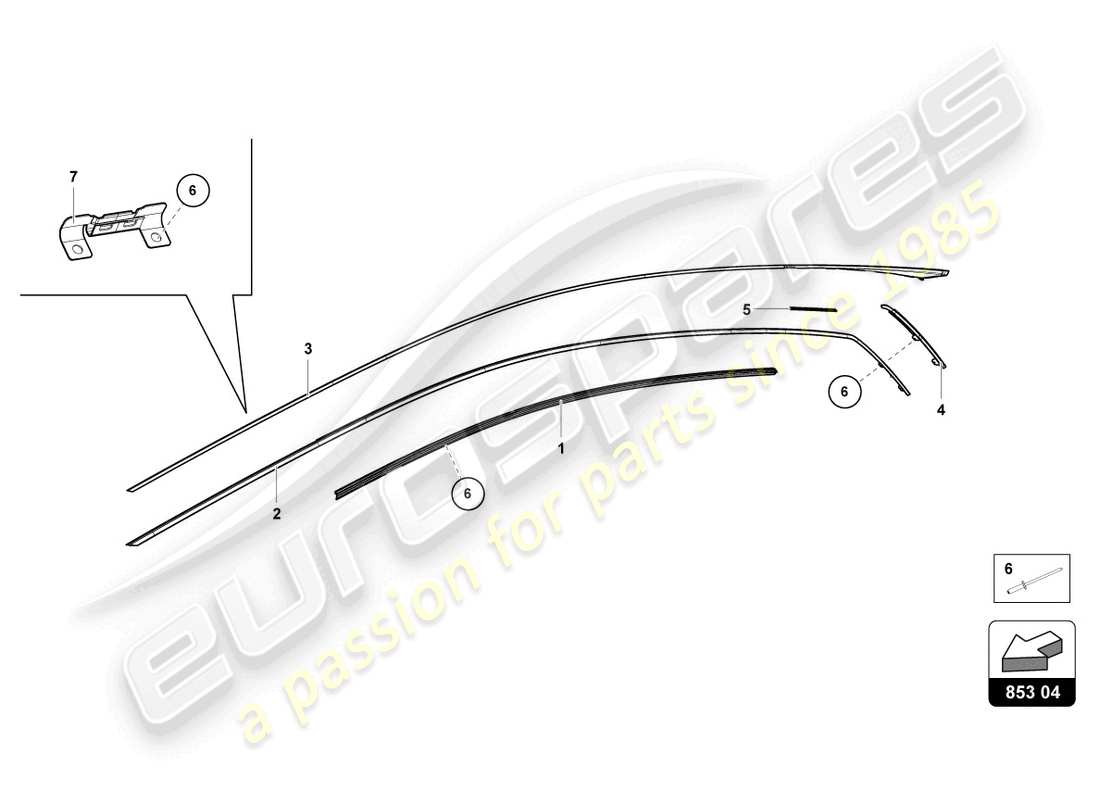 lamborghini evo spyder 2wd (2021) leisten - dach ersatzteildiagramm