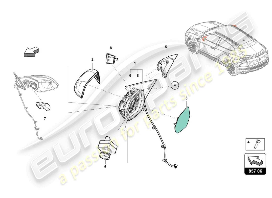 lamborghini urus (2020) aussenspiegel ersatzteildiagramm