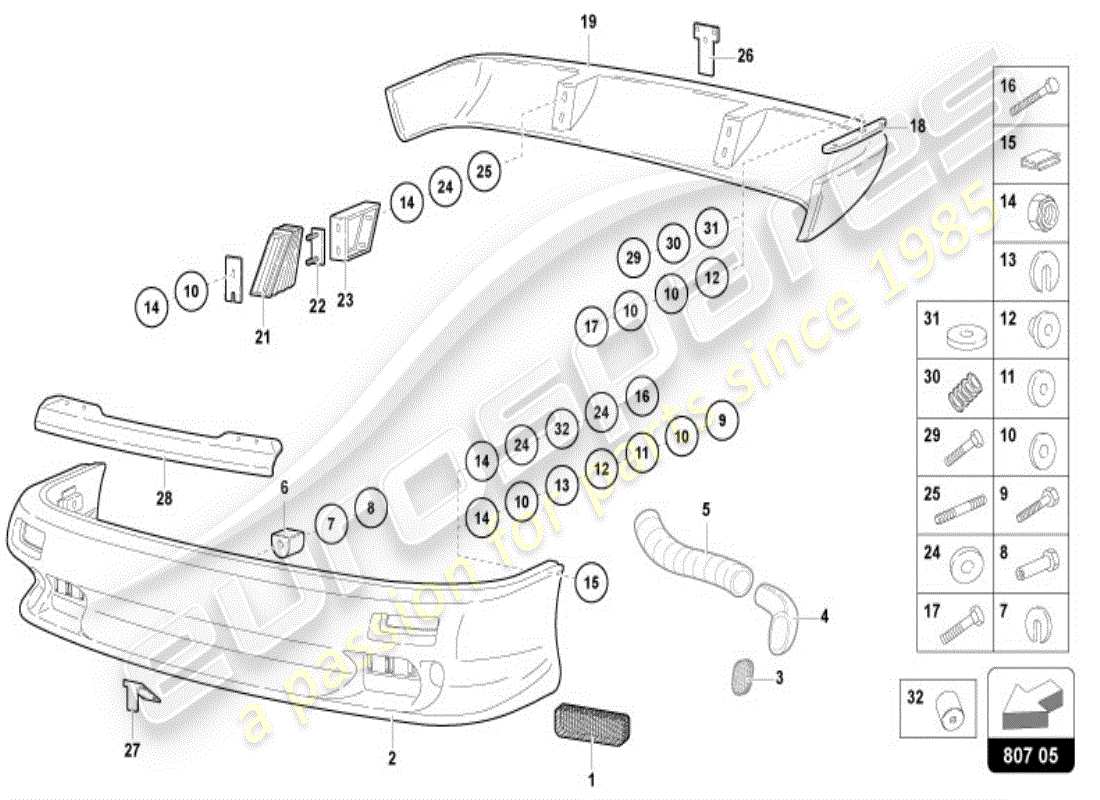lamborghini diablo vt (1999) stoßstange, komplett ersatzteildiagramm