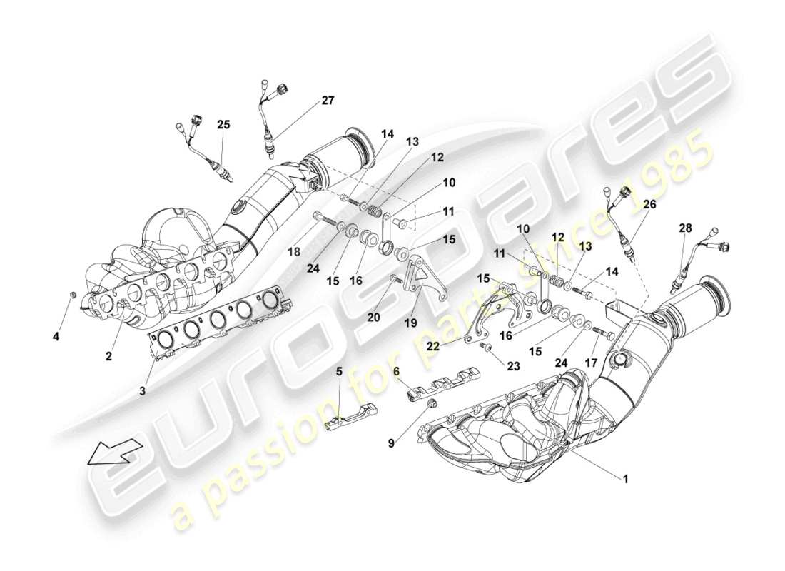 lamborghini lp560-4 coupe (2010) auspuffkrümmer mit katalysator ersatzteildiagramm