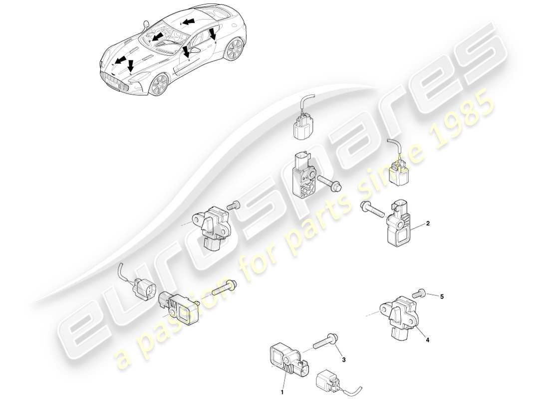 aston martin one-77 (2011) teilediagramm für betätigungssensoren