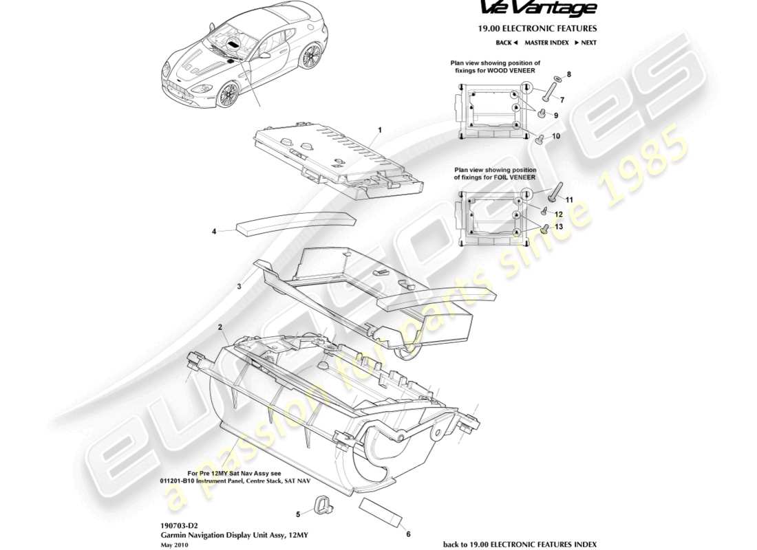 aston martin v12 vantage (2011) navigationsanzeige, 12my teilediagramm