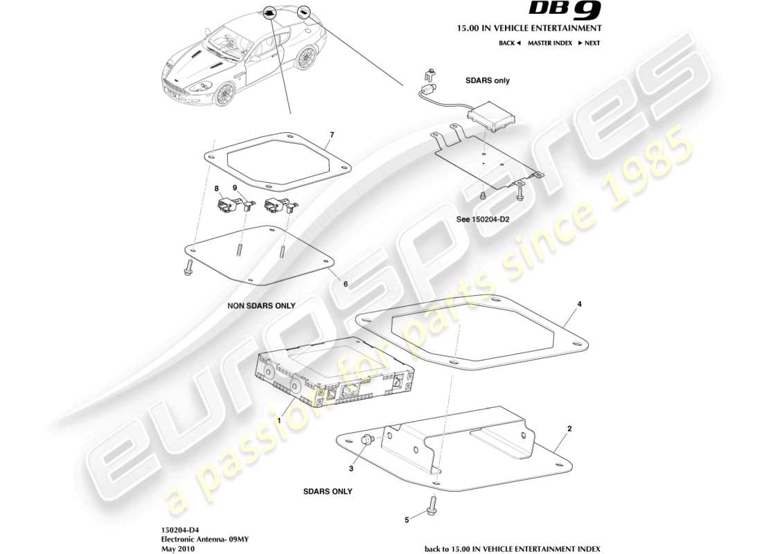 aston martin db9 (2007) elektronische antenne, 09my teilediagramm