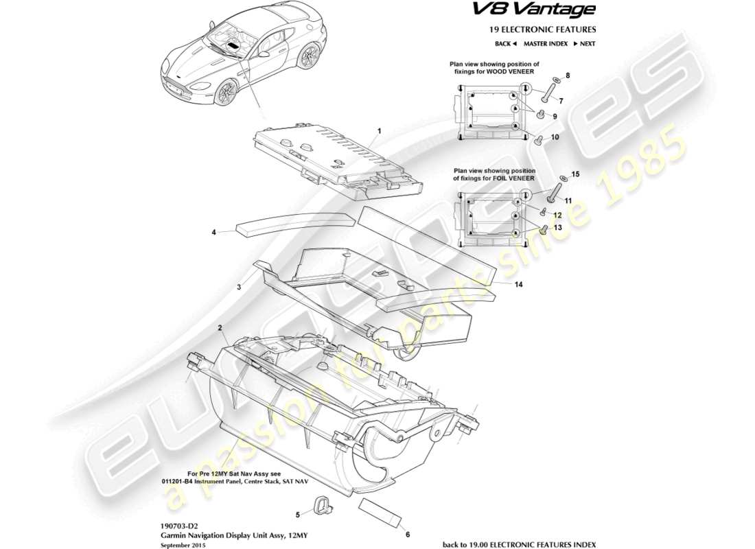 aston martin v8 vantage (2018) navigationsanzeige, 12my teilediagramm