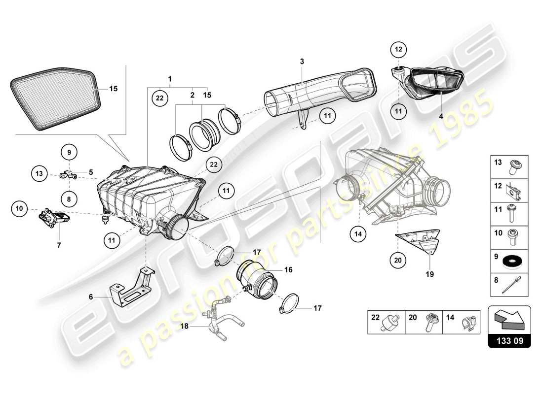 lamborghini 2023 (evo spyder) luftfiltergehäuse teilediagramm