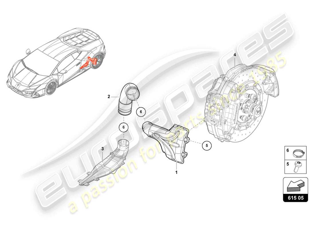 lamborghini tecnica (2023) luftkanal für bremskühlung ersatzteildiagramm