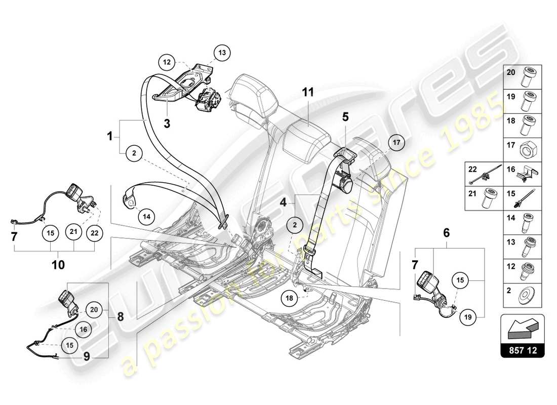 lamborghini urus s (2023) dreipunkt-sicherheitsgurt 3. sitzbank-ersatzteildiagramm