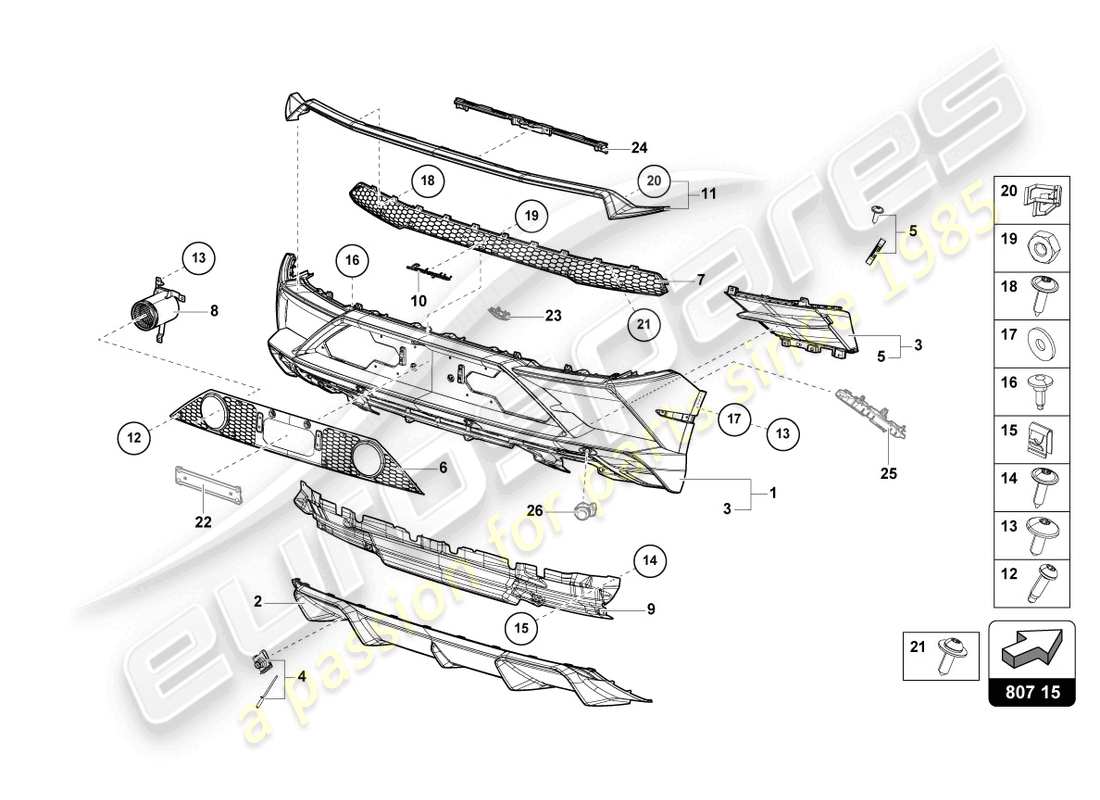 lamborghini evo coupe 2wd (2023) stoßstange hinten, ersatzteildiagramm