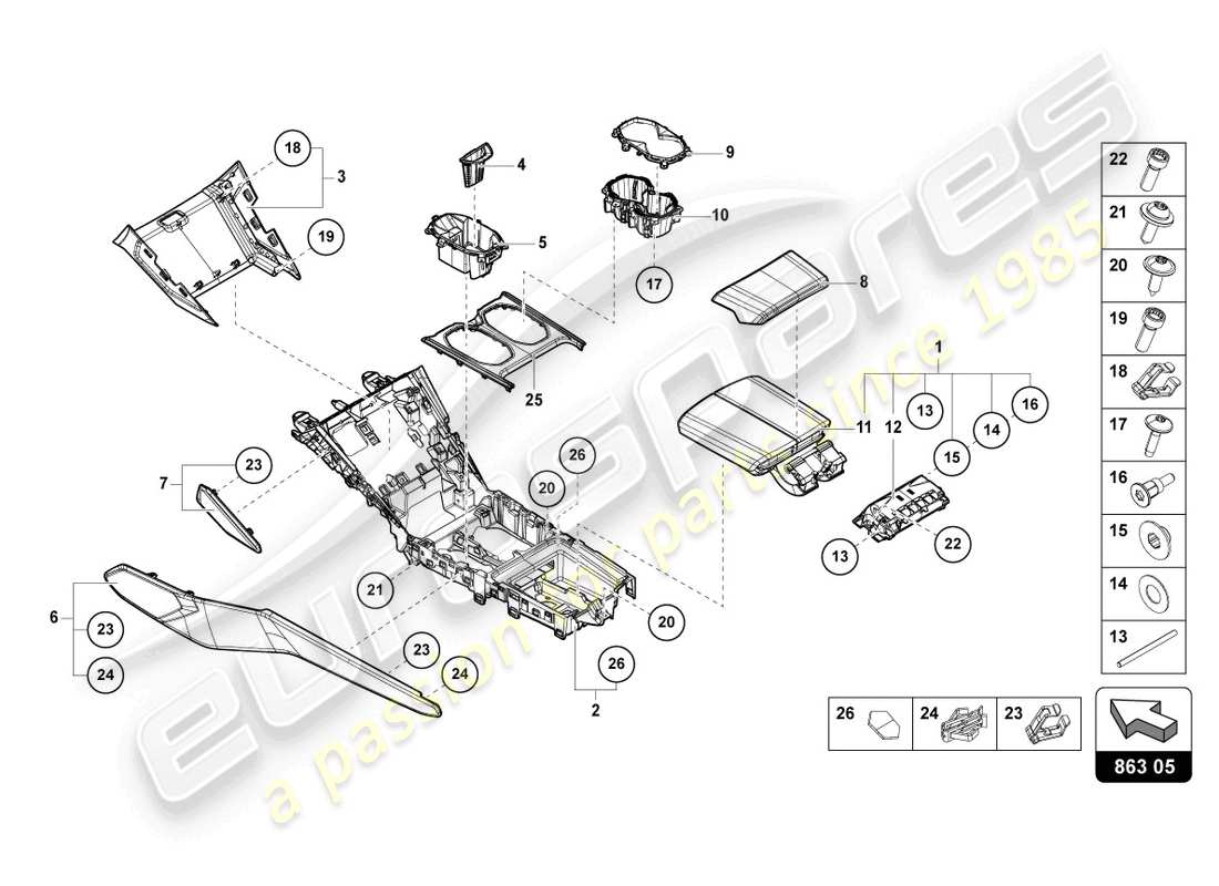lamborghini urus s (2023) tunnel oben mitte ersatzteildiagramm