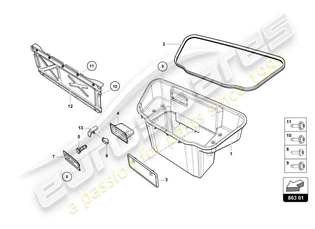 lamborghini tecnica (2023) gepäckraumverkleidung teilediagramm