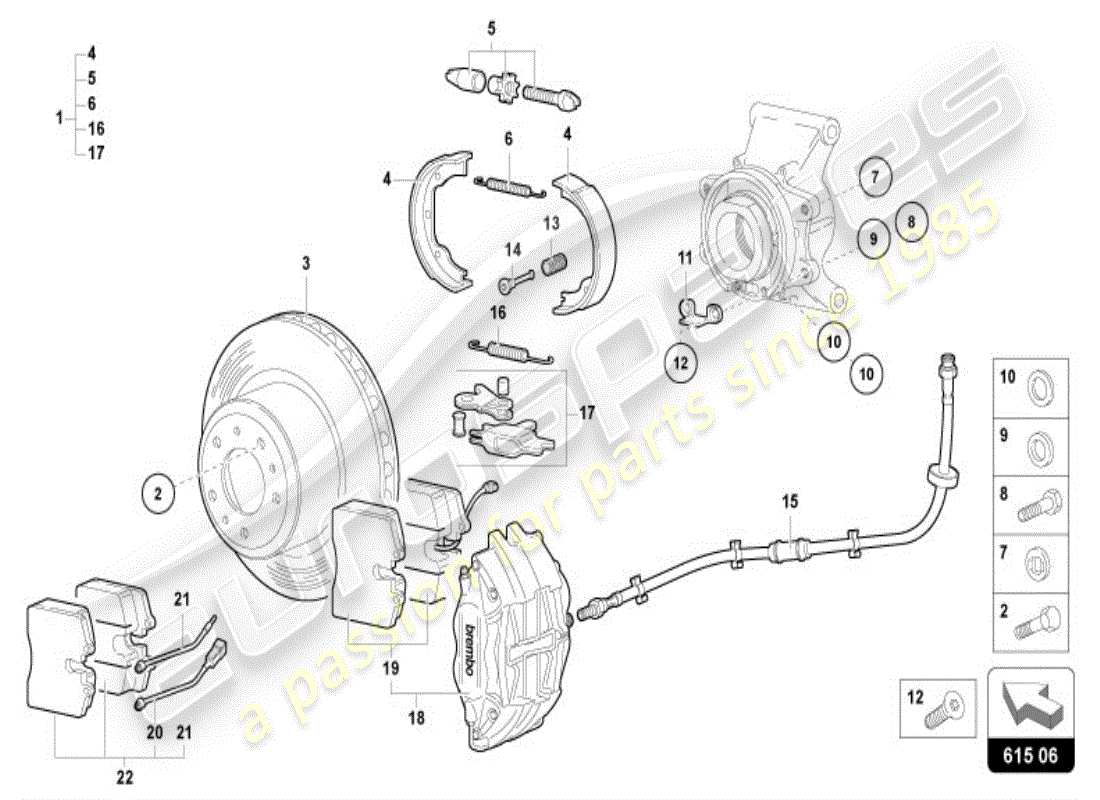 lamborghini diablo vt (1995) bremsscheibe hinten ersatzteildiagramm