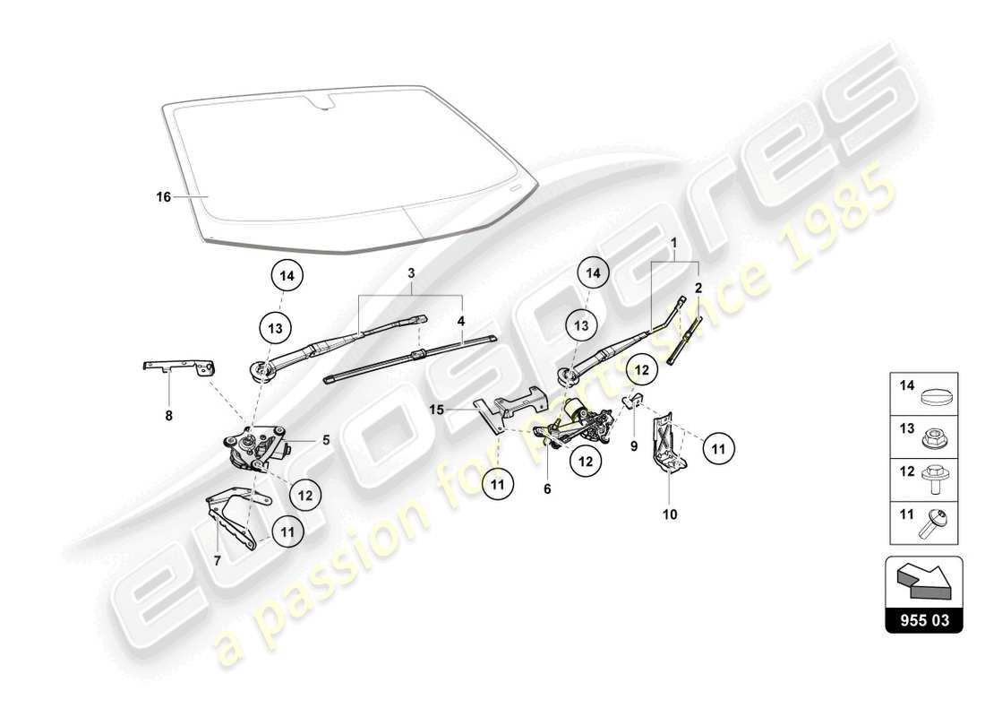 lamborghini evo coupe (2022) scheibenwischer-ersatzteildiagramm