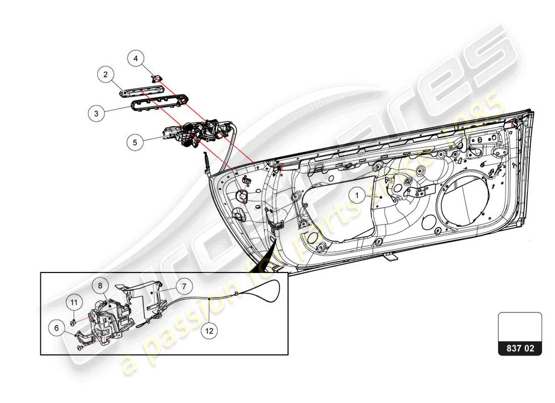 lamborghini 2022 (super trofeo evo 2) türengriff und schloss ersatzteildiagramm