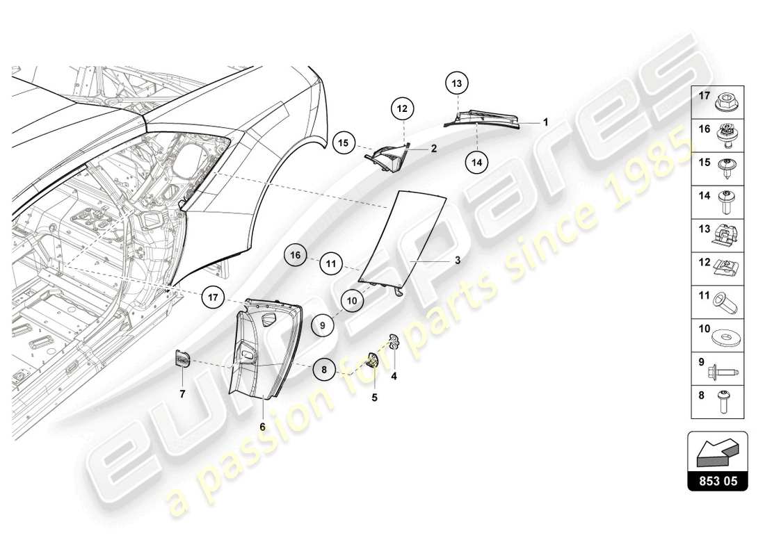 lamborghini evo coupe (2022) abdeckplatte für längsteil ersatzteildiagramm