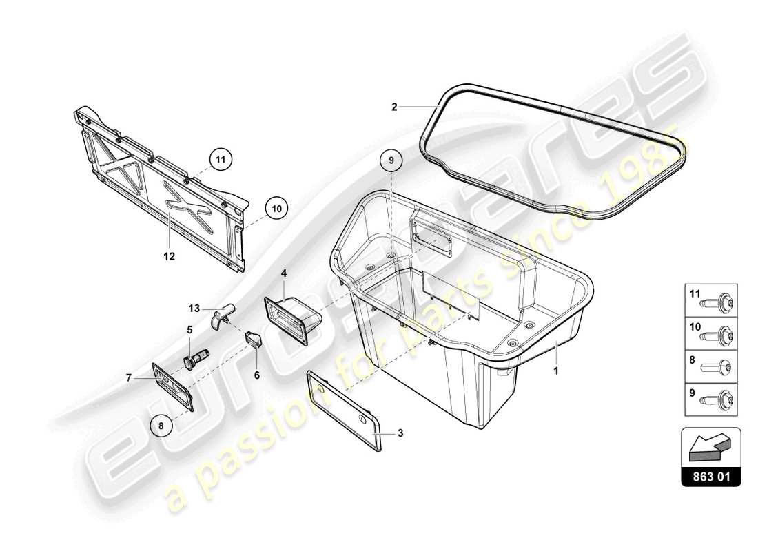 lamborghini evo spyder (2021) gepäckraumverkleidung ersatzteildiagramm