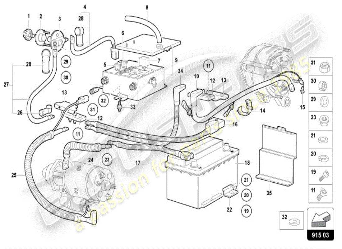 lamborghini diablo vt (1995) batterie teilediagramm