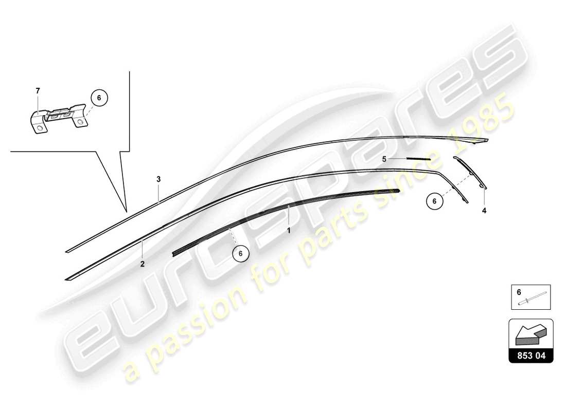 lamborghini evo coupe (2022) leisten - dach ersatzteildiagramm