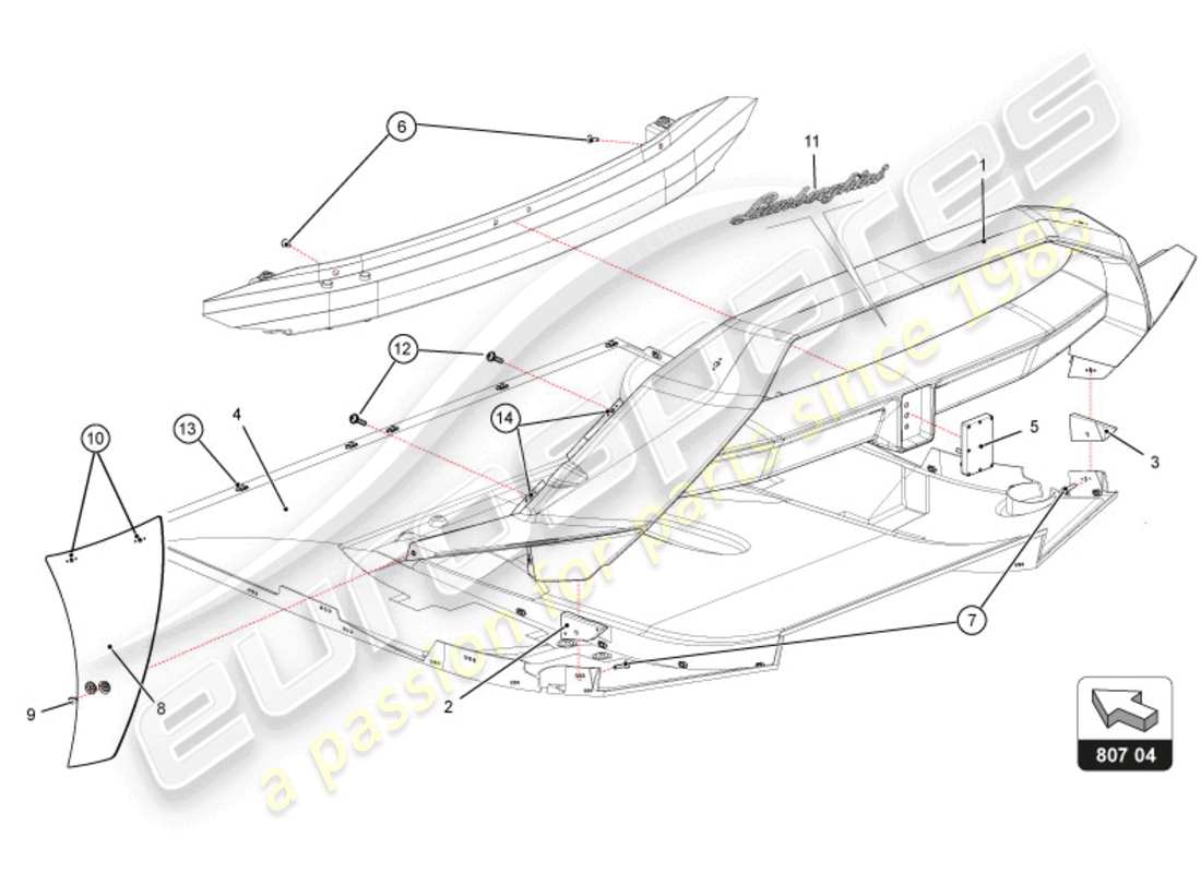 lamborghini 2022 (super trofeo evo 2) hintere stoßstange teilediagramm