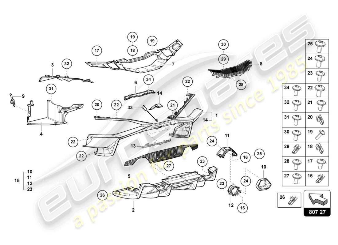 lamborghini sian roadster (2021) stoßstange hinten, ersatzteildiagramm