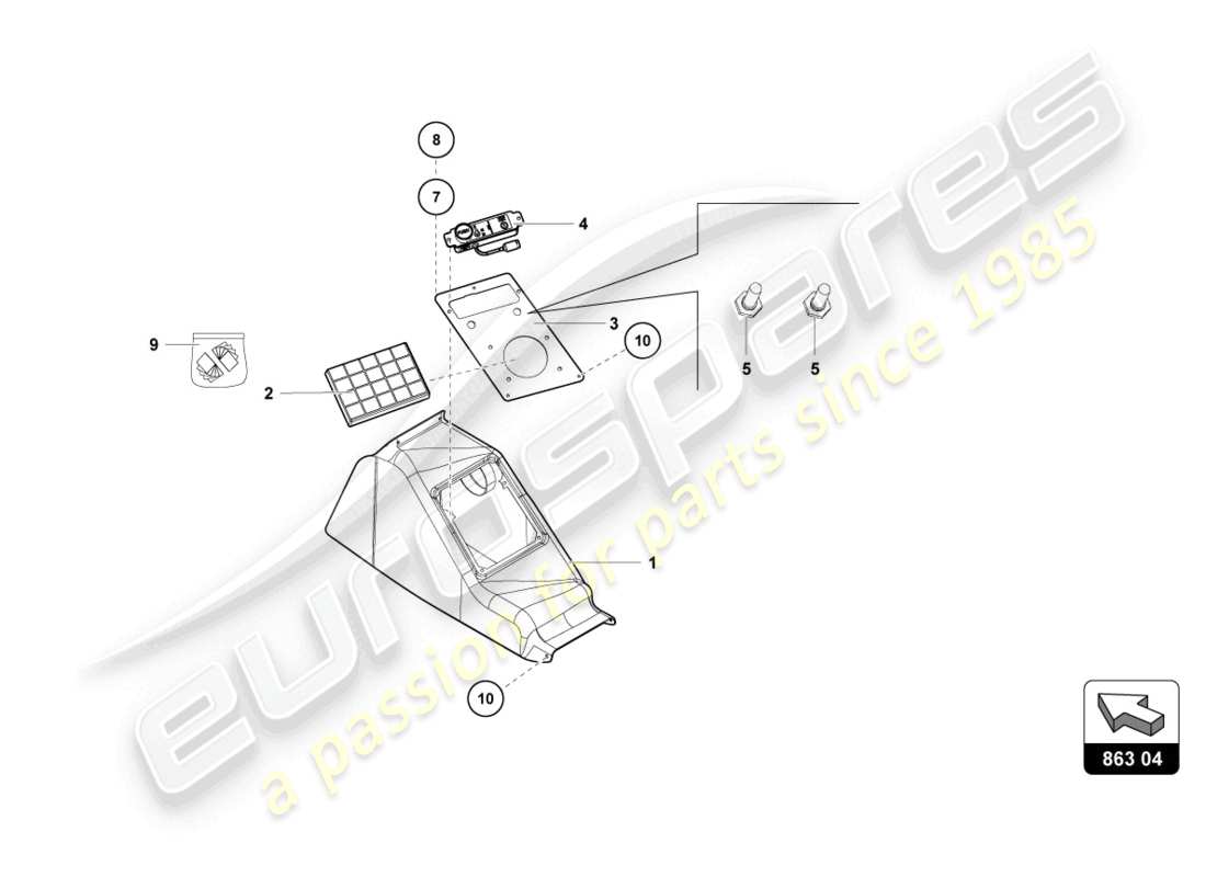 lamborghini super trofeo evo 2 (2022) central console ersatzteildiagramm