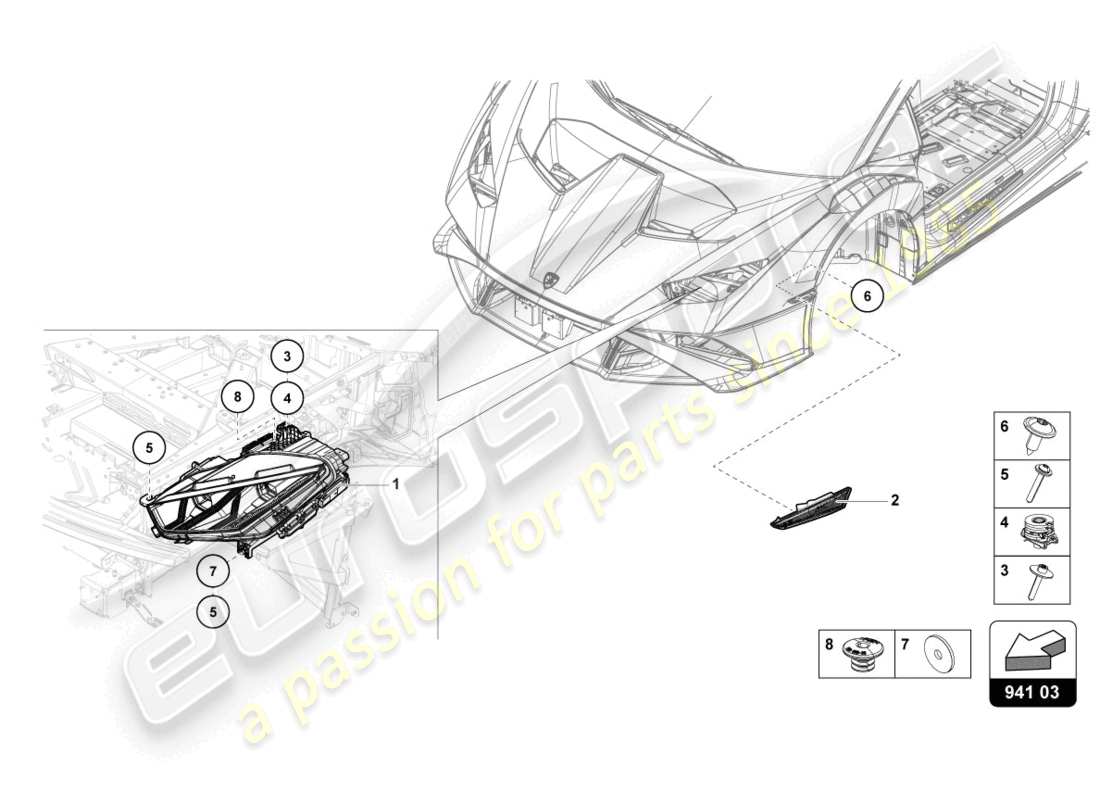 lamborghini sto (2024) led-scheinwerfer vorne teilediagramm