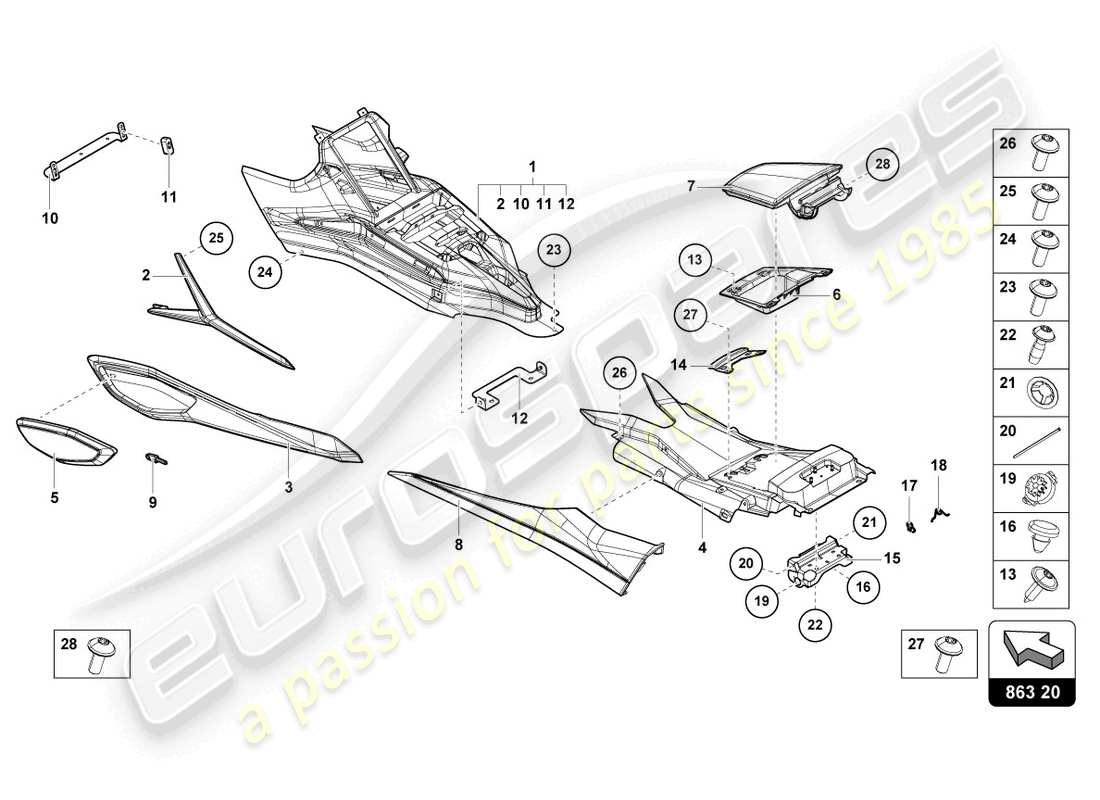 lamborghini sian roadster (2021) abdeckung für mittelkonsole ersatzteildiagramm