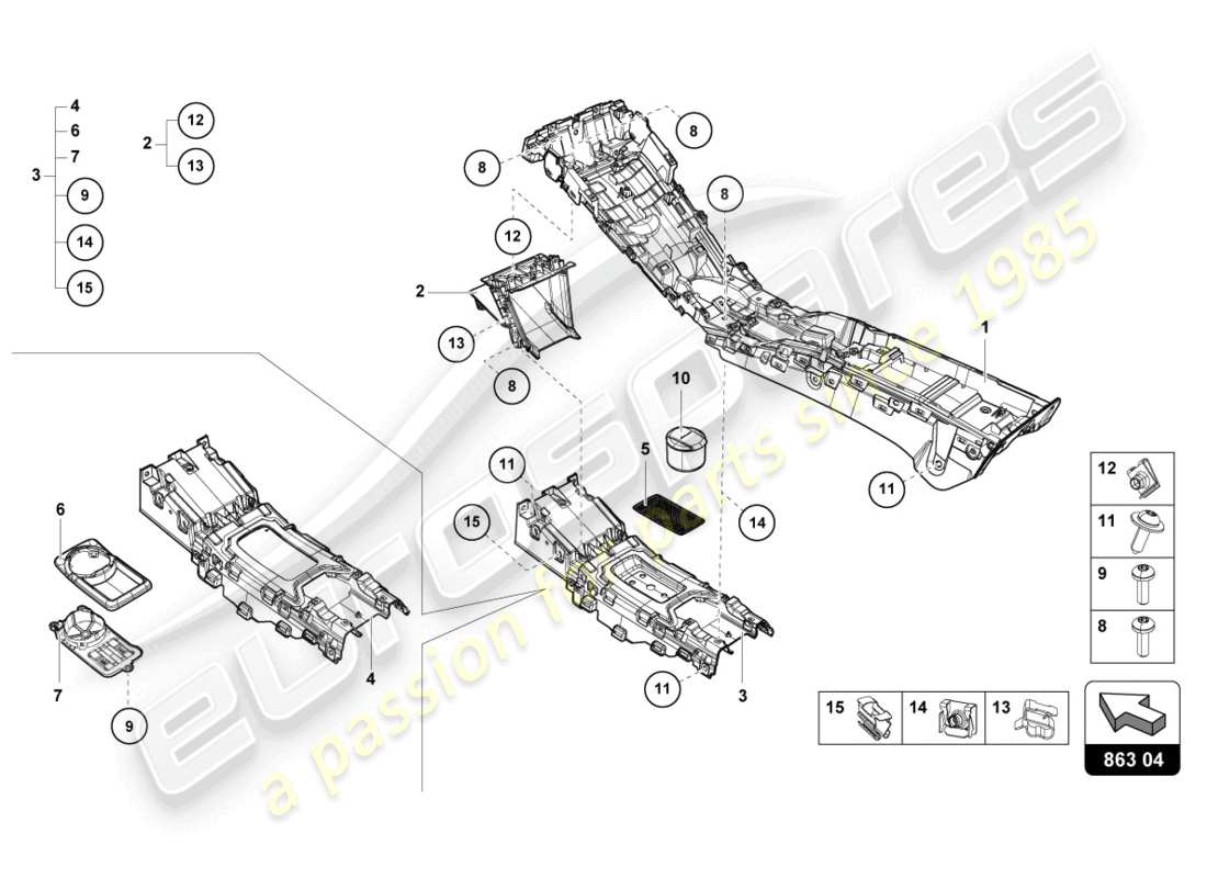 lamborghini evo coupe (2022) tunnel-ersatzteildiagramm