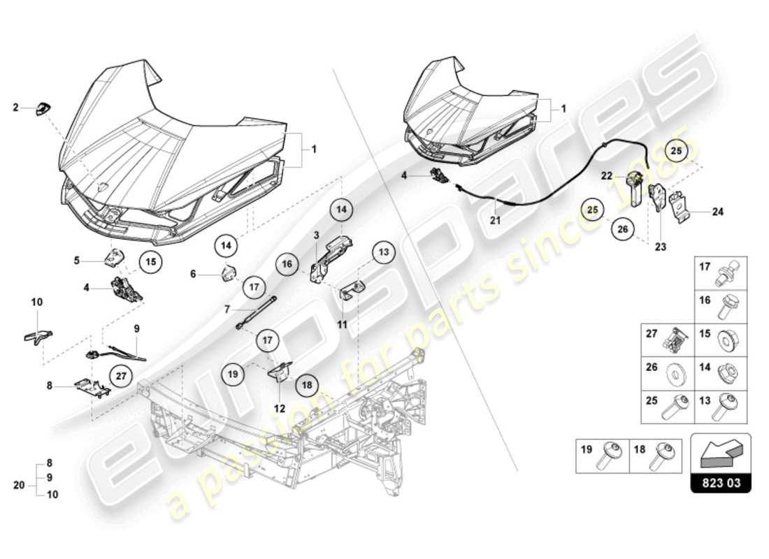 lamborghini sian roadster (2021) motorhaube vorne - ersatzteildiagramm