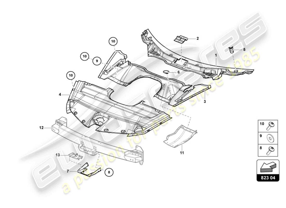 lamborghini sian roadster (2021) abdeckung für motorhaubenschloss teilediagramm