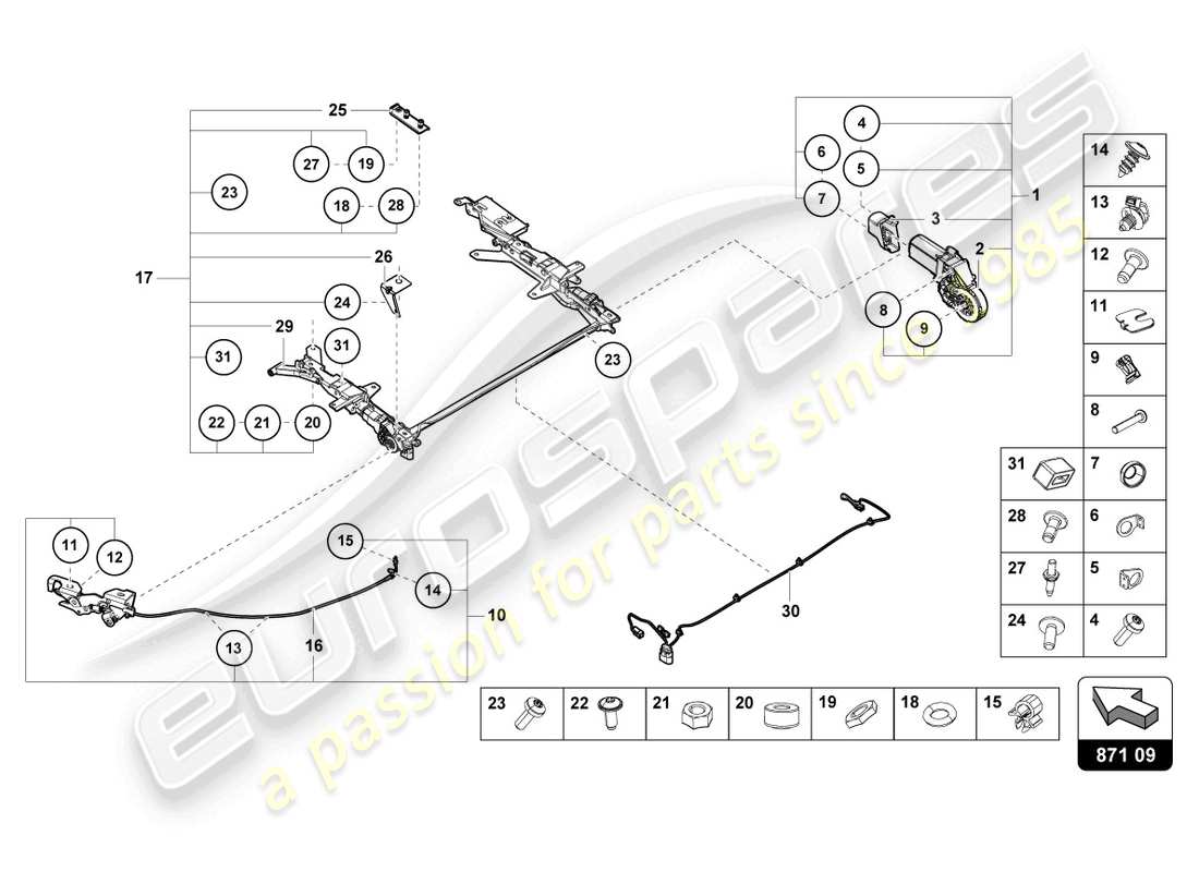 lamborghini evo spyder (2022) schiebedachmotor-ersatzteildiagramm
