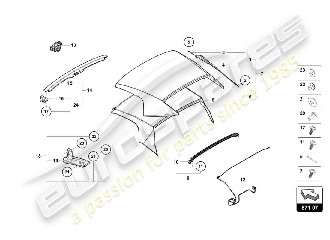 lamborghini 2024 (evo spyder) abdeckung - oben ersatzteildiagramm
