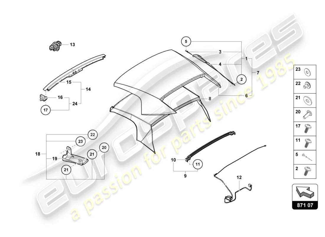 lamborghini evo spyder (2024) abdeckung - oben ersatzteildiagramm