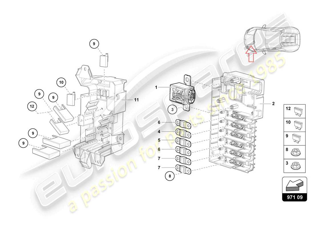 lamborghini evo spyder (2023) sicherungen ersatzteildiagramm