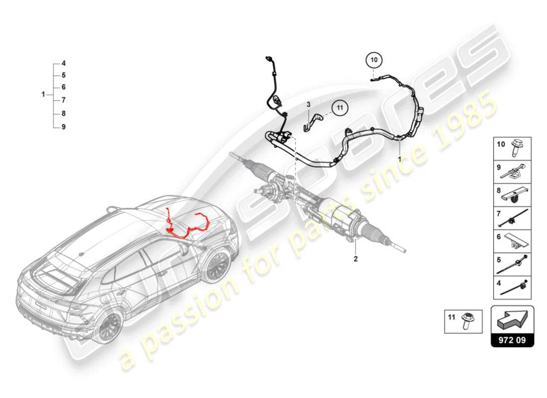 lamborghini urus s (2023) kabelsatz für aktive lenkung vorne ersatzteildiagramm