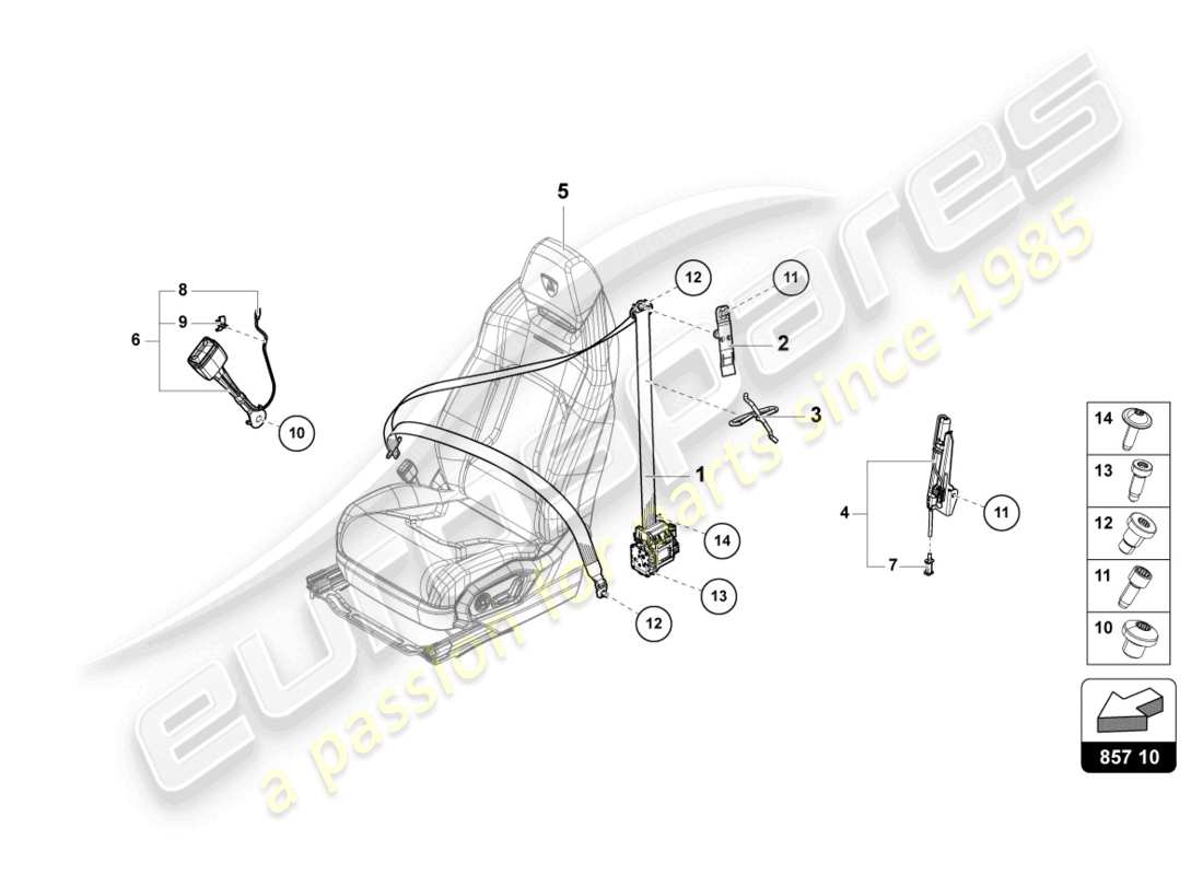 lamborghini urus s (2024) dreipunkt-sicherheitsgurt vorn ersatzteildiagramm