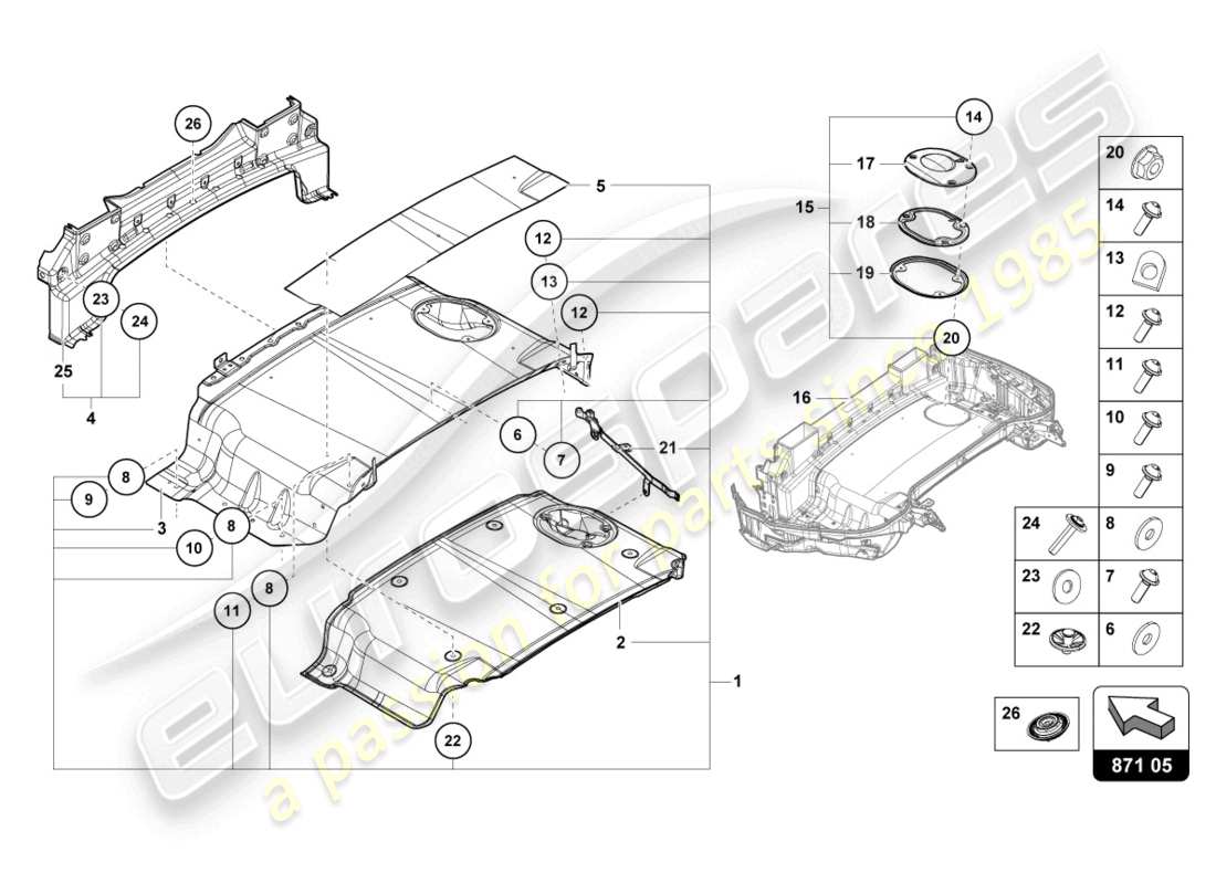 lamborghini evo spyder (2024) soft top box tray einzelteile ersatzteil-diagramm