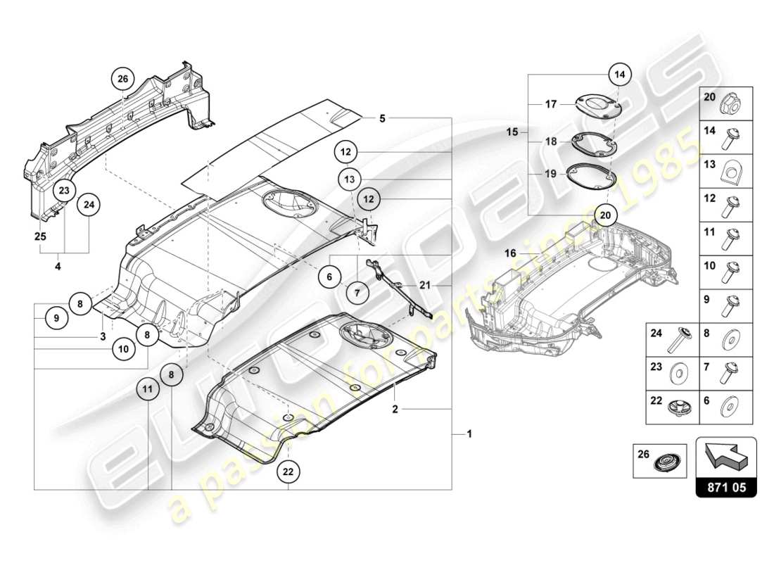 lamborghini evo spyder (2022) soft top box tray einzelteile ersatzteil-diagramm