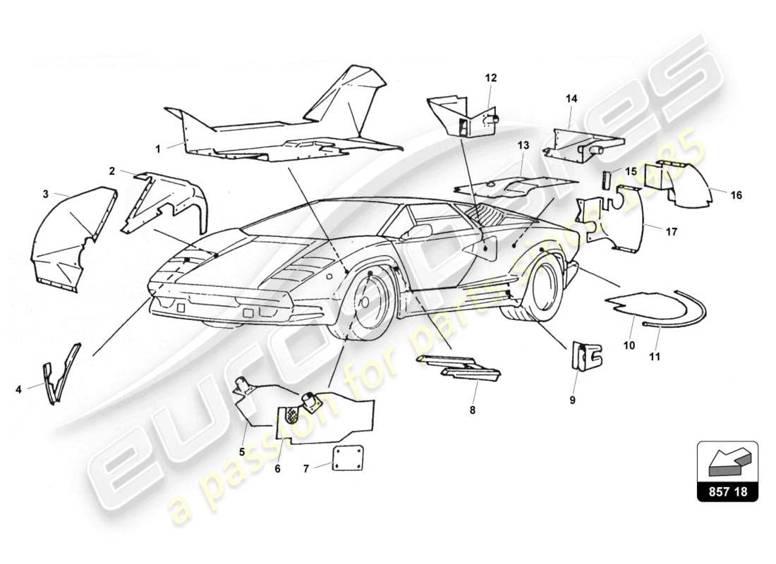 lamborghini countach 25th anniversary (1989) innenverkleidung teilediagramm