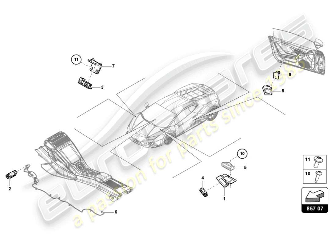 lamborghini evo coupe (2022) einzelteile für innenraum und leseleuchte teilediagramm