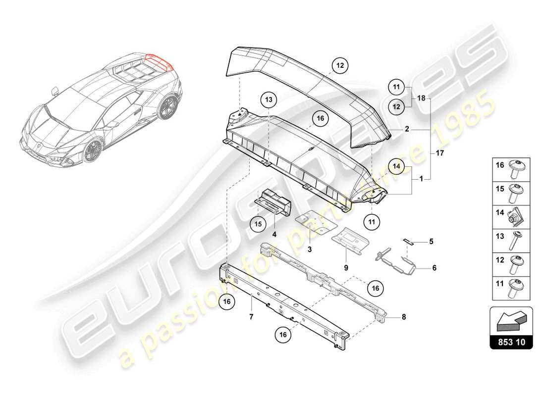lamborghini 2024 (sterrato) rückwand oberteil teilediagramm