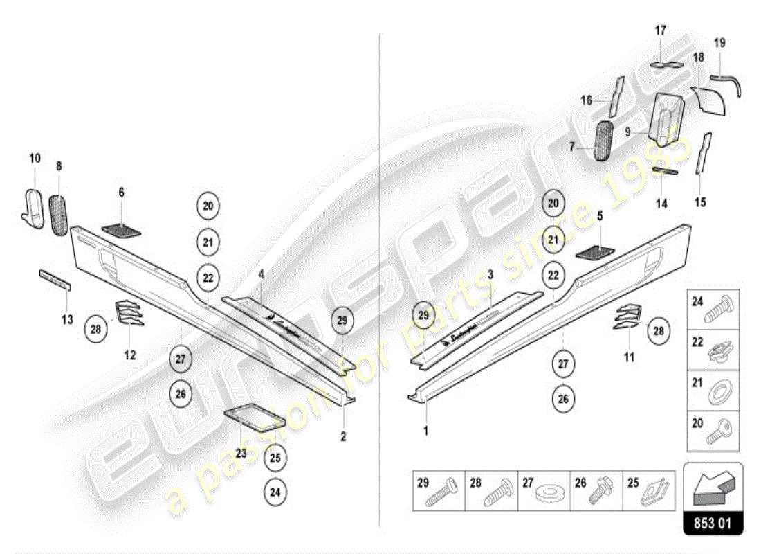 lamborghini diablo vt (1999) unteres äußeres seitenteil für radkasten ersatzteildiagramm