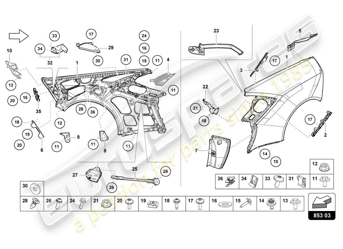 lamborghini evo coupe (2022) wing-teilediagramm