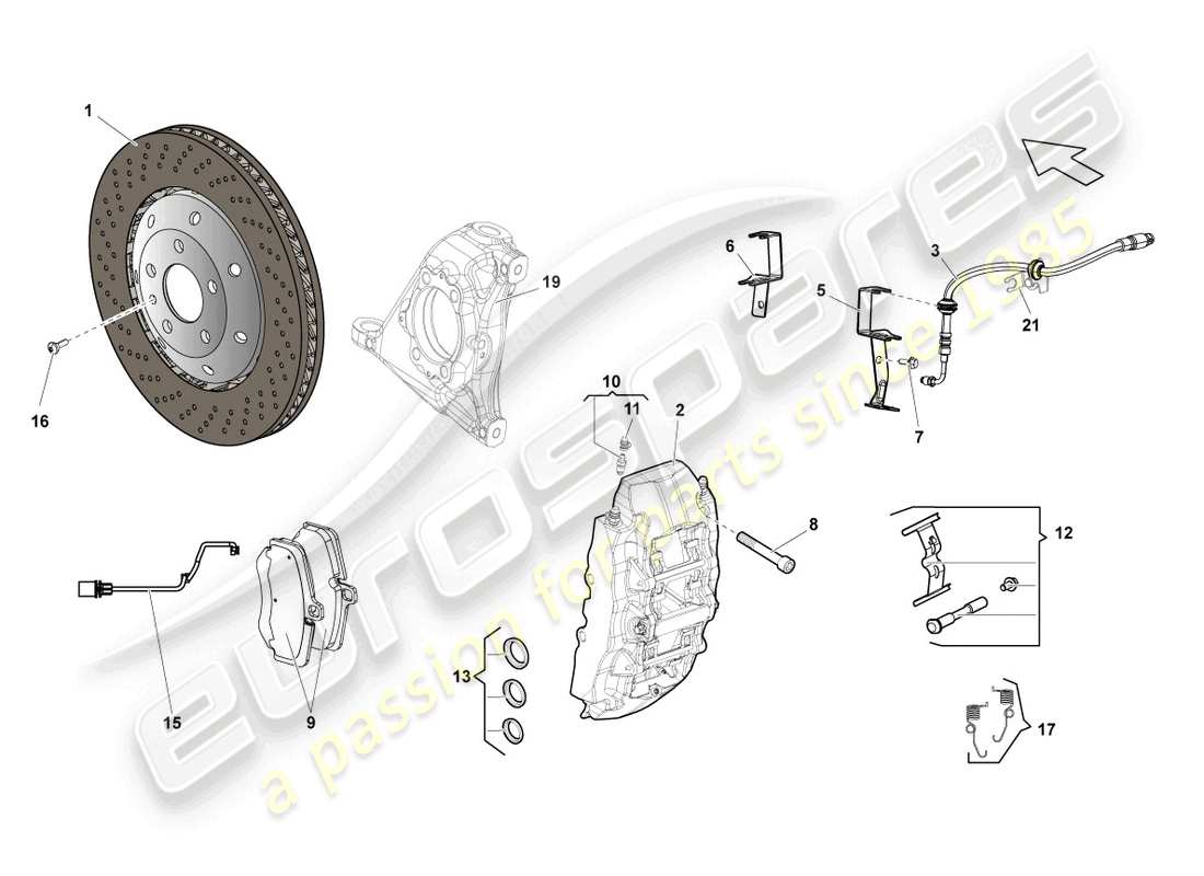 lamborghini lp560-4 spider (2011) scheibenbremse vorne, ersatzteildiagramm