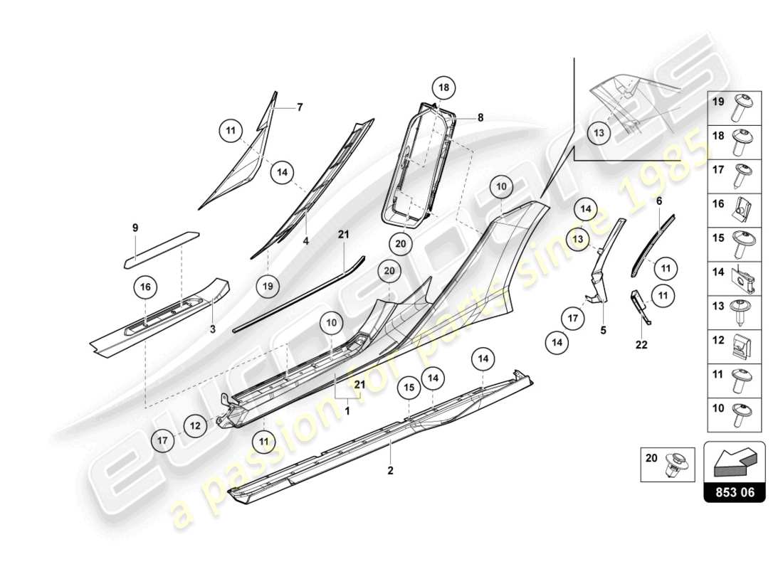 lamborghini sian roadster (2021) unteres äußeres seitenteil für radkasten ersatzteildiagramm