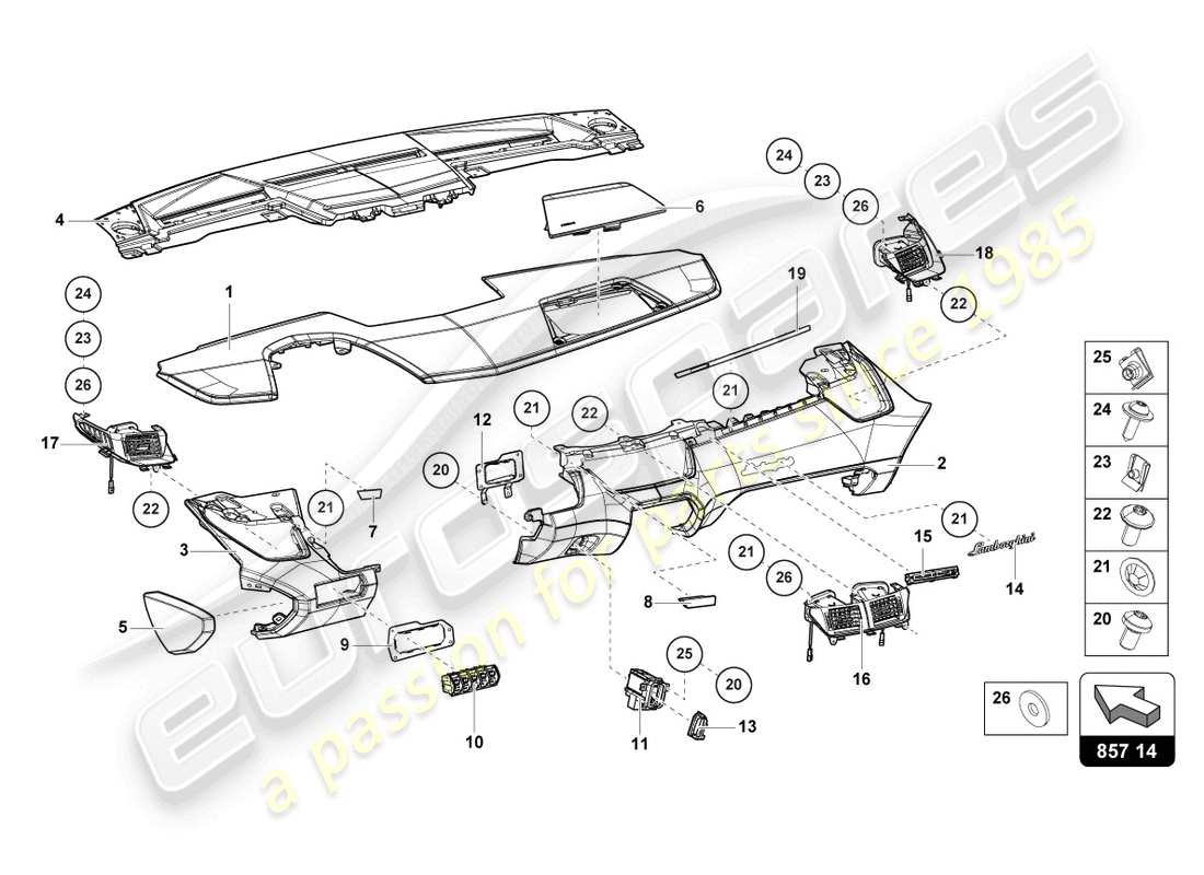 lamborghini sian roadster (2021) dashboard-ersatzteildiagramm