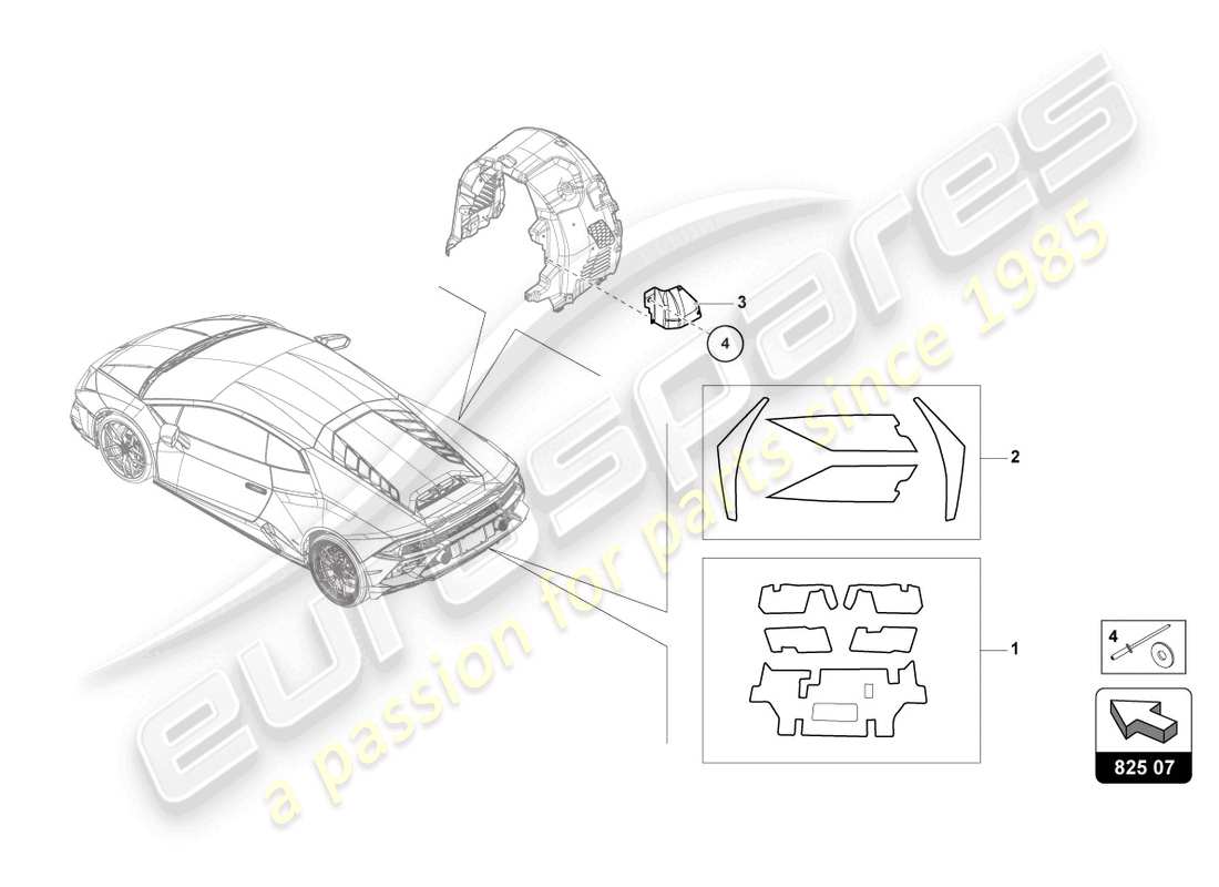 lamborghini evo coupe (2022) wärmeisolierung (selbstklebend) teilediagramm